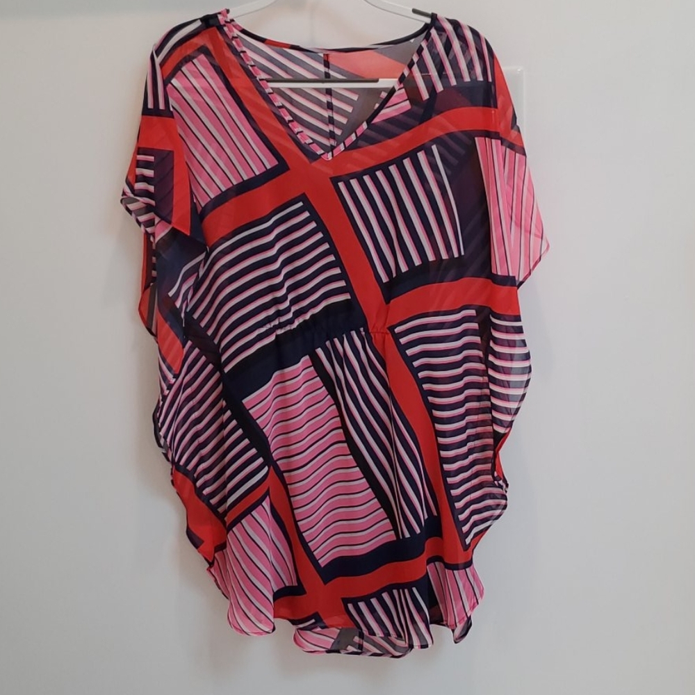 Express Multicolor Flutter Sleeve Sheer Dress Sz S